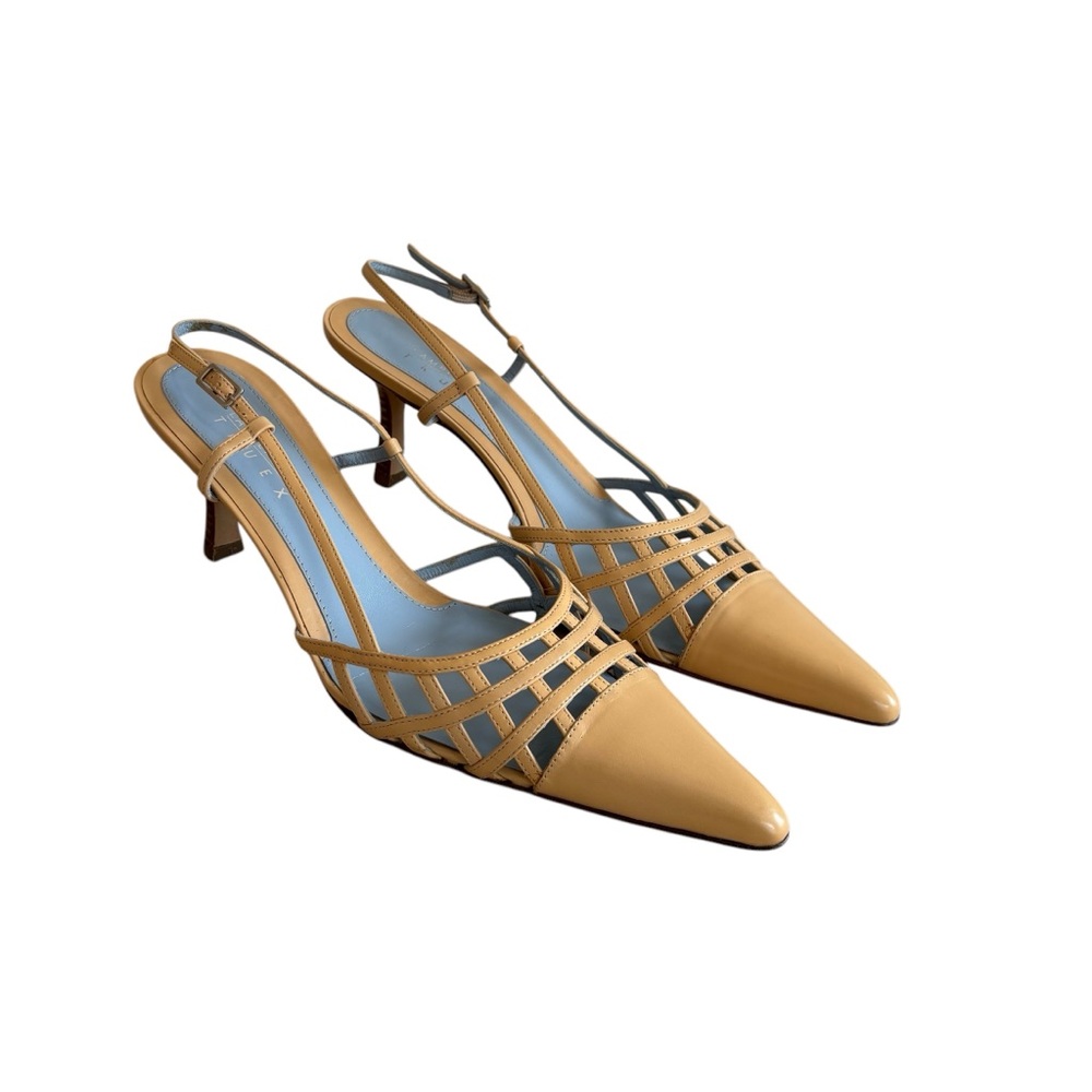 LAMBERTSON TRUEX Natural “Nan” Cage Leather Slingback Heels